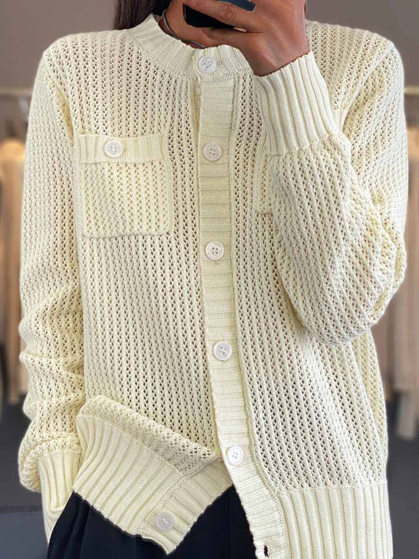 Colleen Cardigan | Crew Neck Pocket Hollow Knit Cardigan