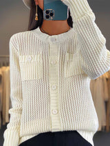 Colleen Cardigan | Crew Neck Pocket Hollow Knit Cardigan
