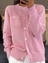 Colleen Cardigan | Crew Neck Pocket Hollow Knit Cardigan