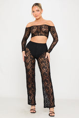 Black Floral Lace Straight Leg Trousers