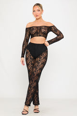 Black Floral Lace Straight Leg Trousers