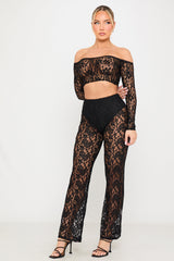 Black Floral Lace Straight Leg Trousers