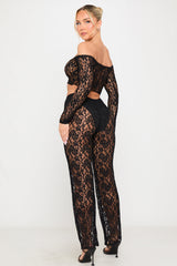 Black Floral Lace Straight Leg Trousers