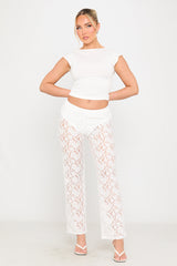 White Floral Lace Straight Leg Trousers