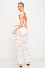 White Floral Lace Straight Leg Trousers