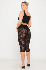 Black Sheer Floral Lace Capri Pants