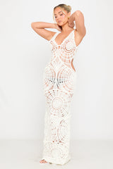 Cream Crochet Knit Cut Out Maxi Dress