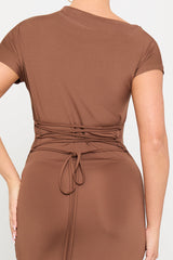 Brown Draped Asymmetrical Ruched Maxi Dress