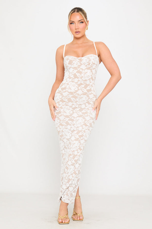 White Lace Floral Embroidered Sleeveless Maxi Dress