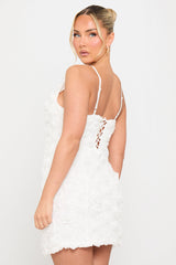 White Floral Square Neck Corset Mini Dress