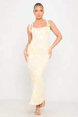 Cream Floral Embroidered Shoulder Tie Maxi Dress