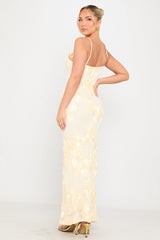 Cream Floral Embroidered Shoulder Tie Maxi Dress