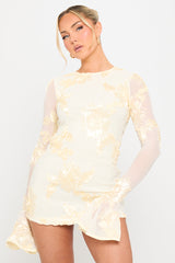 Cream Floral Embroidered Open Back Mini Dress