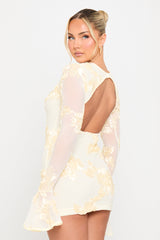 Cream Floral Embroidered Open Back Mini Dress