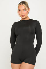 Black Zip Front Long Sleeve Playsuit