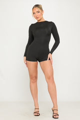 Black Zip Front Long Sleeve Playsuit