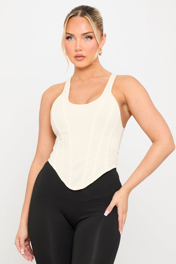 Cream Structured Dipped Hem Corset Top