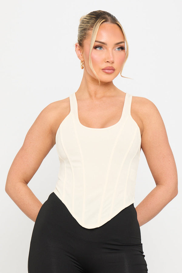 Cream Structured Dipped Hem Corset Top