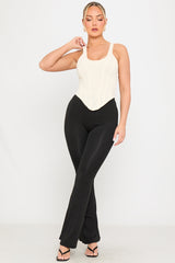 Cream Structured Dipped Hem Corset Top
