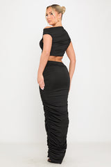 Black Ruched One Shoulder Cut Out Maxi Dress
