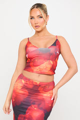 Red Floral Print Strappy Top & Maxi Skirt Co-Ord