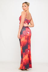 Red Floral Print Strappy Top & Maxi Skirt Co-Ord