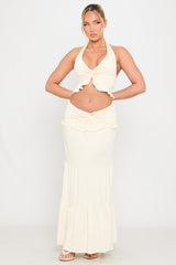 Cream Plunge Ruffle Halter Top & Maxi Skirt Co-Ord