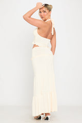 Cream Plunge Ruffle Halter Top & Maxi Skirt Co-Ord