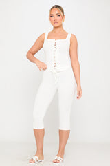 White Corset Tie Front Top & Capri Pants Co-Ord