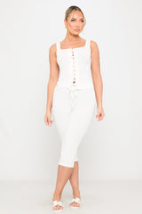White Corset Tie Front Top & Capri Pants Co-Ord