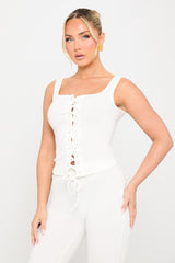 White Corset Tie Front Top & Capri Pants Co-Ord