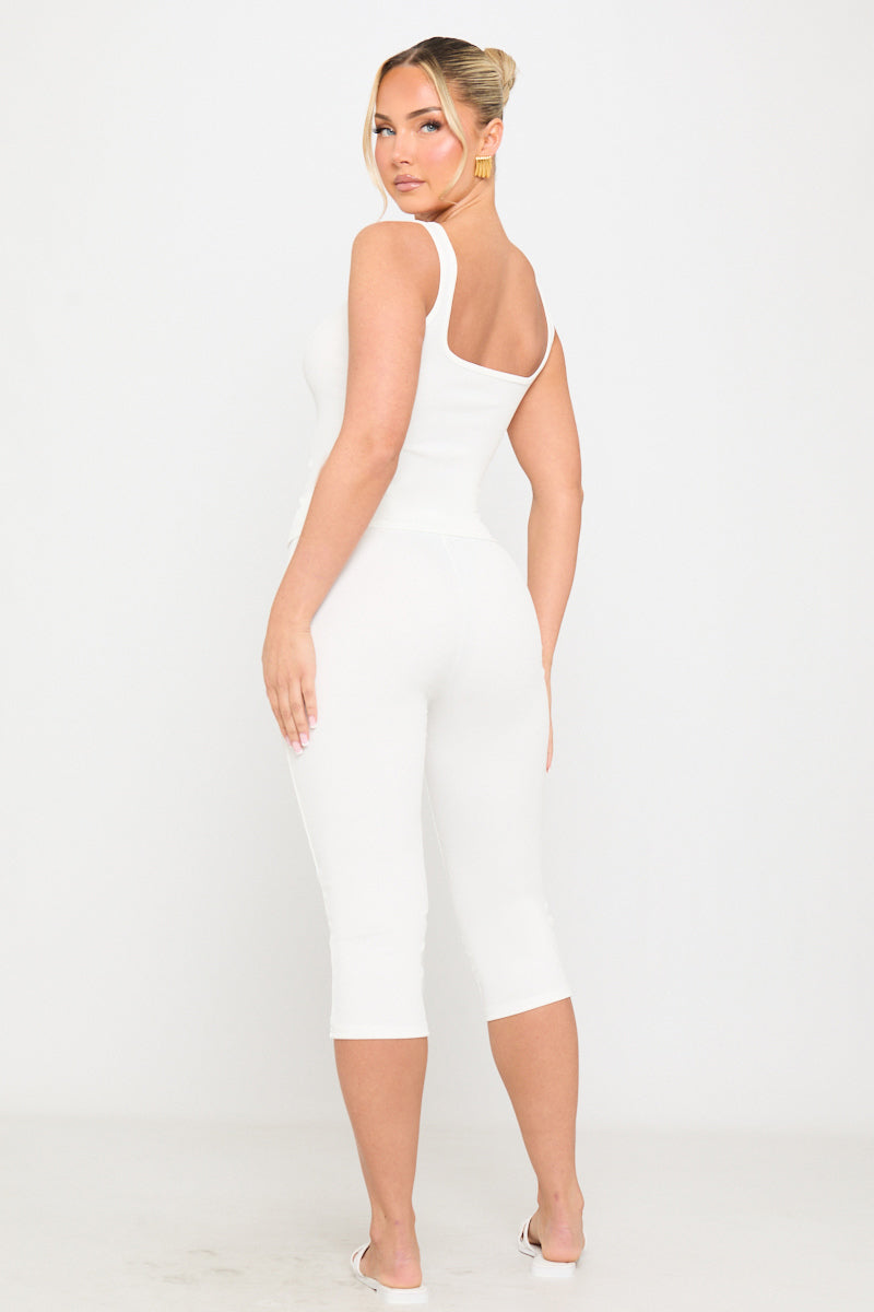White Corset Tie Front Top & Capri Pants Co-Ord