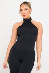 Black High Neck Halter Top & Wide Leg Trousers
