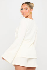White Linen Tie Front Top & Shorts Beach Co-Ord