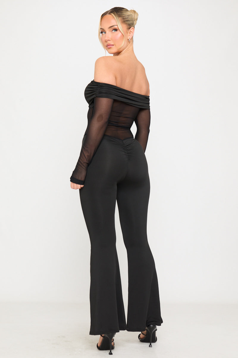 Black Sheer Off Shoulder Long Sleeve Jumpsuit