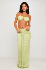 Lime Green Seashell Detail Top & Draped Maxi Skirt Co-Ord