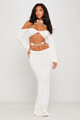 White Knit Twist Detail Halter Top & Maxi Skirt Co-Ord