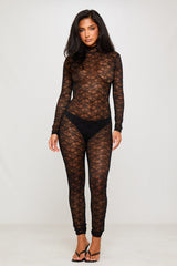 Black Lace High Neck Open Back Jumpsuit