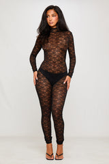 Black Lace High Neck Open Back Jumpsuit