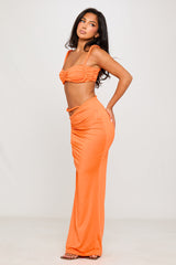Orange Rope Detail Ruched Top & Maxi Skirt Co-Ord