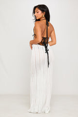 White Sheer Crochet Knit Halter Maxi Dress