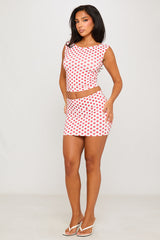 White Polka Dot Off Shoulder Top & Mini Skirt Co-Ord