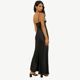 Carvella Satin Slip Dress | Light Green Bodycon Dress with Floral Embroidered Bust and Straps