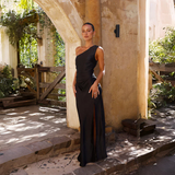 Bianca Evening Dress | Satin One-Shoulder Maxi Dress with Slit
