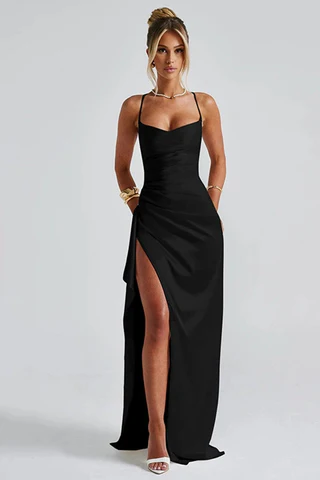 Bailey Maxi Dress | Elegant Spaghetti Strap Dress with High Slit