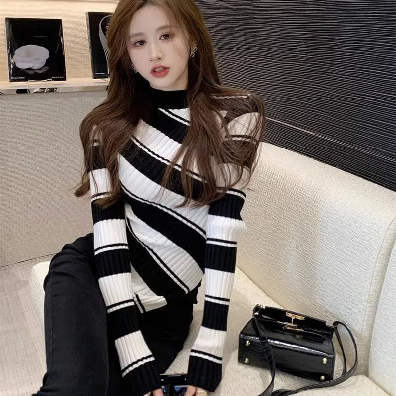 Porsha Jumper | Women's Chic Striped Asymmetrical Knit Jumper