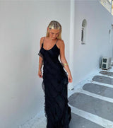 Ceylani Maxi Dress | Red Ruffle Textured Spaghetti Strap Maxi Dress