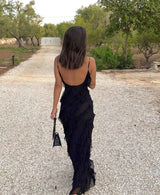 Ceylani Maxi Dress | Red Ruffle Textured Spaghetti Strap Maxi Dress