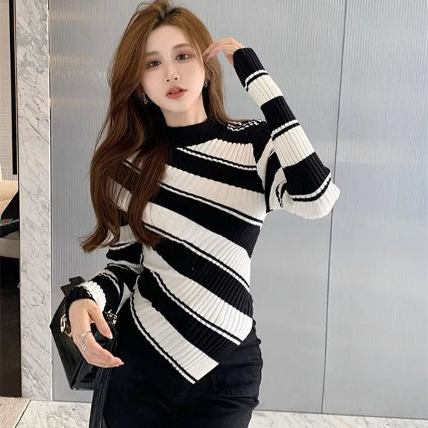 Porsha Jumper | Women's Chic Striped Asymmetrical Knit Jumper