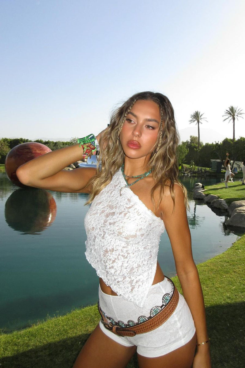 White Lace One Shoulder Asymmetric Top
